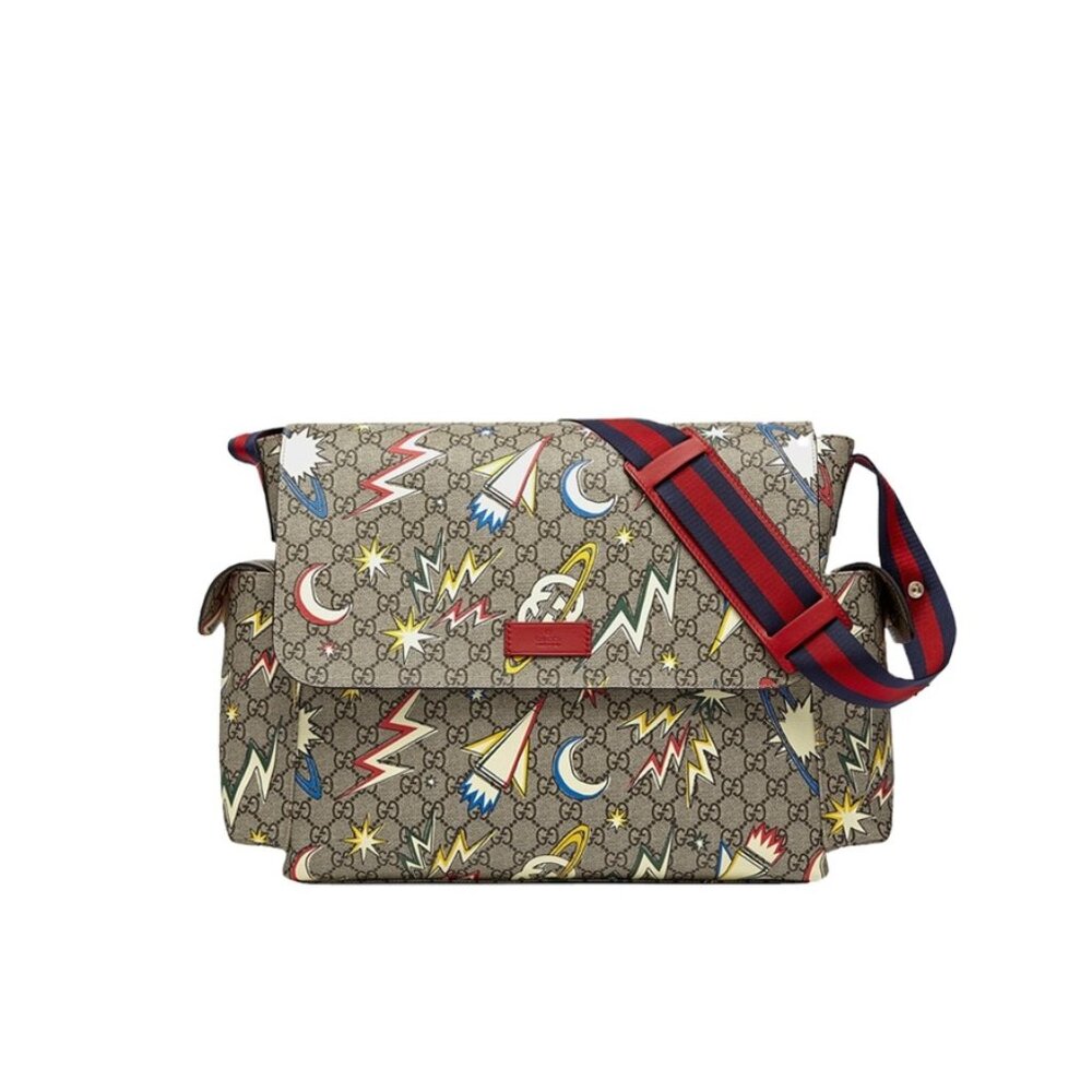 Gucci Supreme GG Canvas Baby Diaper Changing Bag Italy Red Brown Handbag Bolt NW